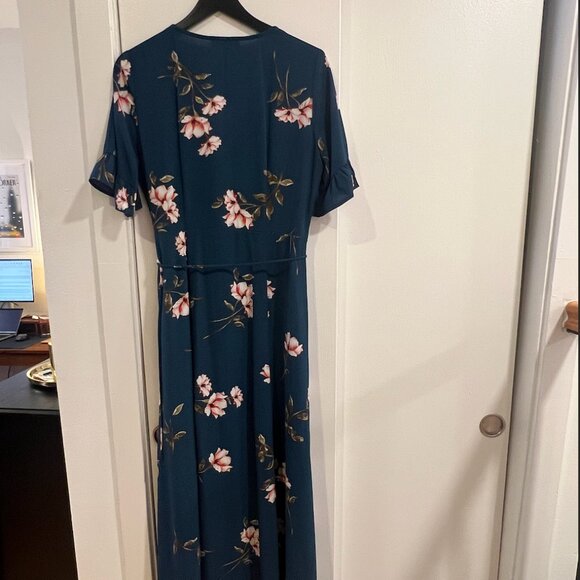 Lulus September Sunsets Dark Teal Floral Print Wrap Maxi Dress (Size M) - Picture 7 of 8